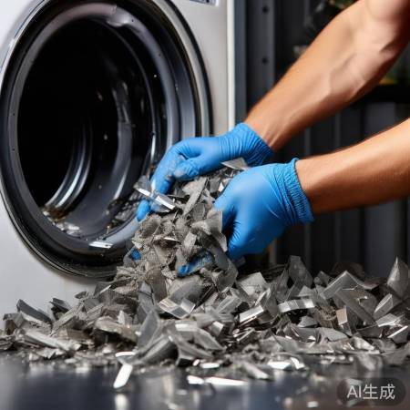 清理洗衣机鞭炮残骸,戴手套护手