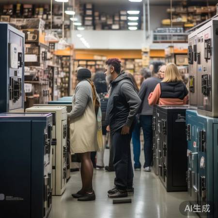 家居建材市场,保险柜琳琅满目