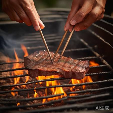 烤时看肉片，筷子可穿透